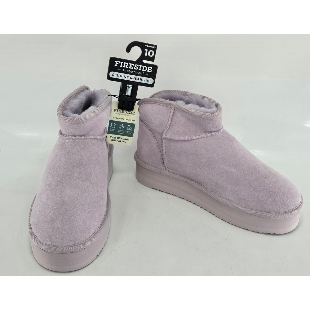 Fireside by Dearfoams Romeo Boots Womens 10 Lilac Shearling Suede - NEW